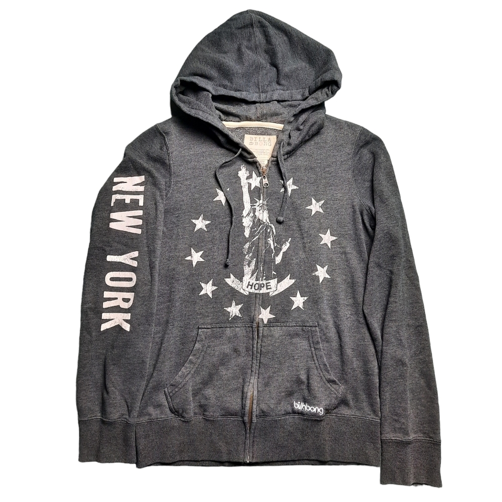 Billabong NY Statue of Liberty Full Zip Graphic Hoodie SZ L